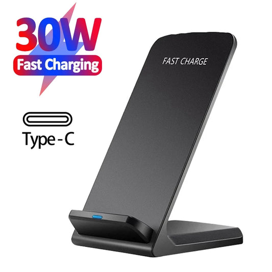 30W Qi Wireless Charger Stand For iPhone 13 12 11 X XR 8 Type C Induction Fast Charge Docking for Samsung S20 S10 Xiaomi Lg etc