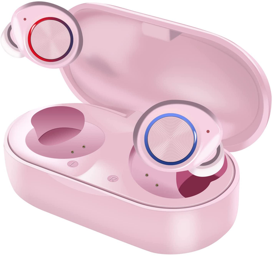 True Wireless Earbuds V5.0 Bluetooth Earbuds Waterpoof LED Sports In-Ear Wireless Headphones,Hd Stereo Sound Bluetooth Wireless Earphone with Charging Case (Pink)