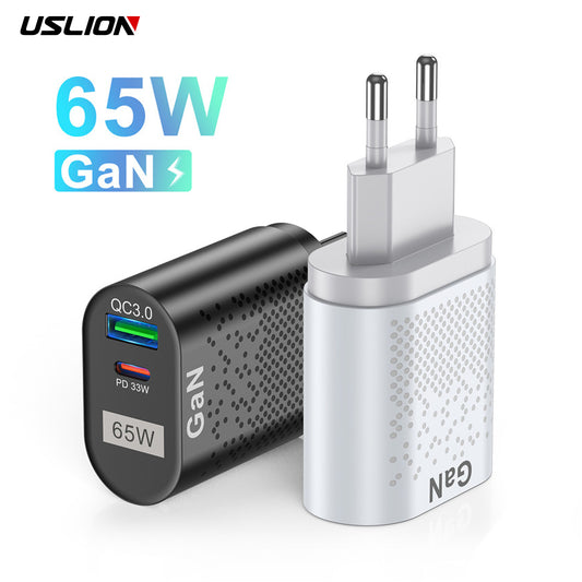 USLION 65W GaN PD USB Type C Charger Quick Charge QC 4.0 QC 3.0 Portable USB-C Charger Fast Charging For iphone 13 Macbook Ipad