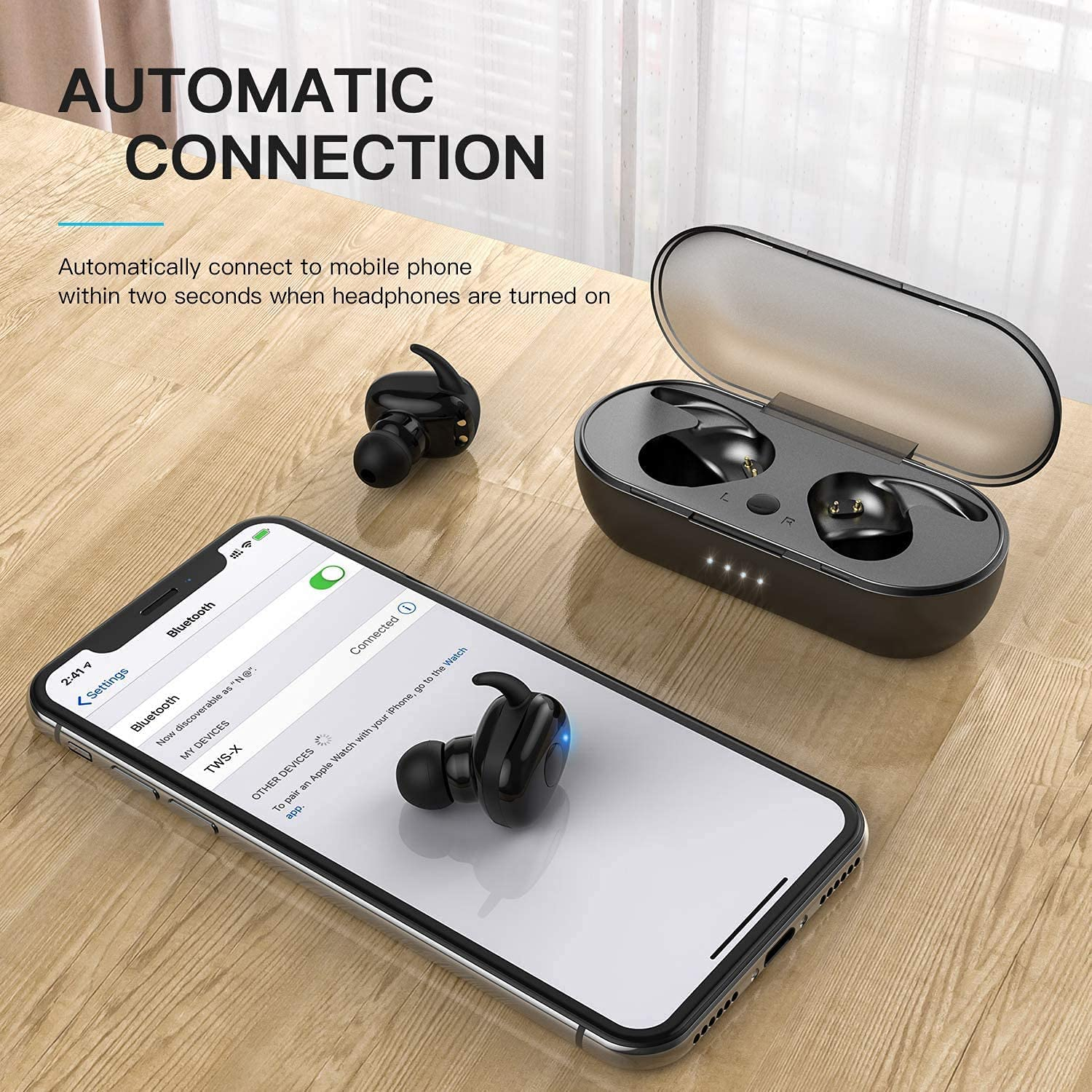 Musment Wireless Earbuds, Bluetooth Headphones with Microphone Bluetooth Earbuds Stereo Calls Extra Bass 36H for Workout,Black,Wts-T11