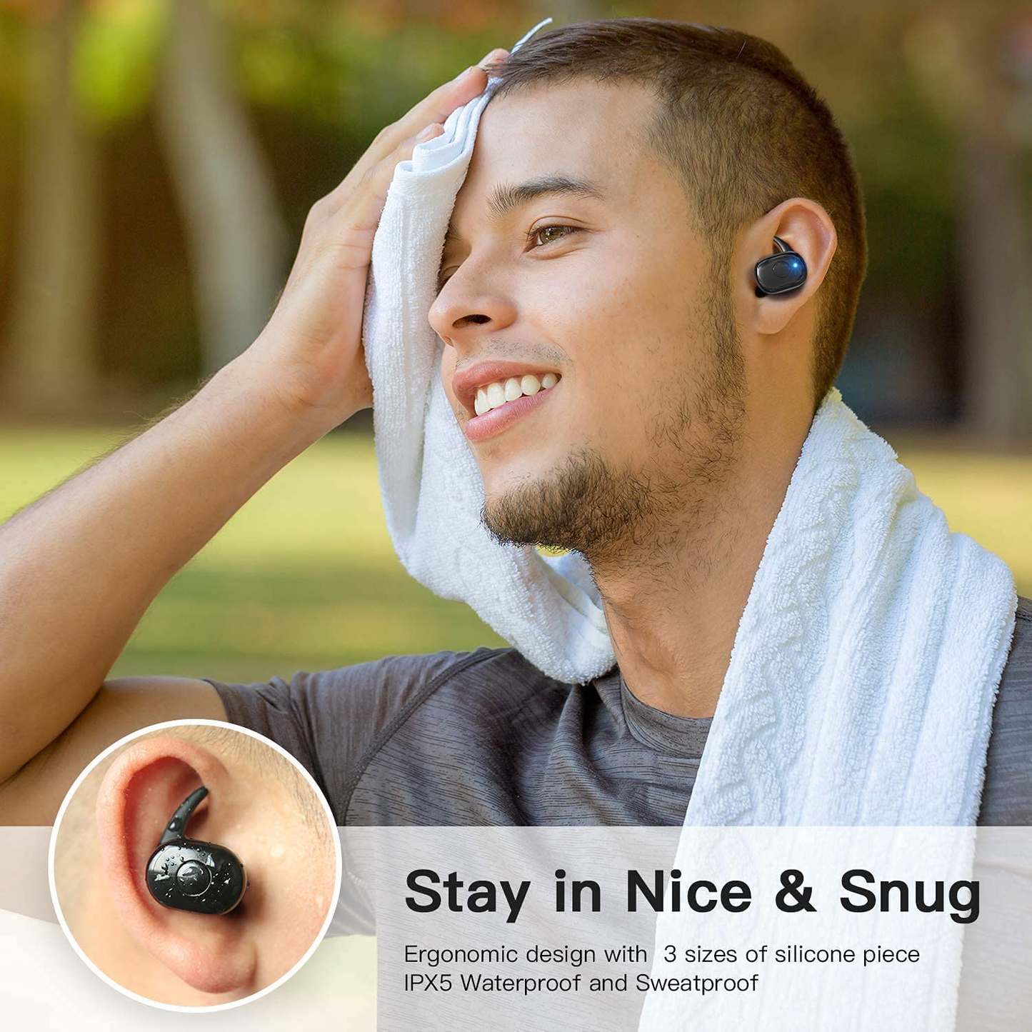 Musment Wireless Earbuds, Bluetooth Headphones with Microphone Bluetooth Earbuds Stereo Calls Extra Bass 36H for Workout,Black,Wts-T11