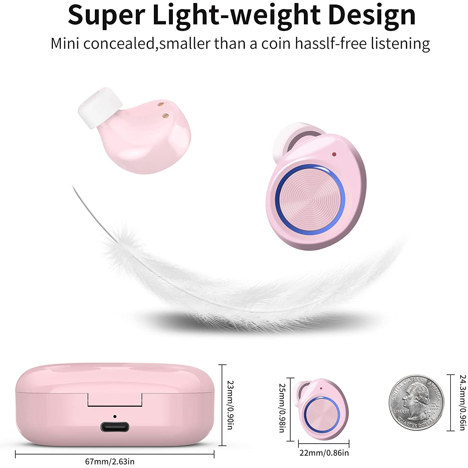True Wireless Earbuds V5.0 Bluetooth Earbuds Waterpoof LED Sports In-Ear Wireless Headphones,Hd Stereo Sound Bluetooth Wireless Earphone with Charging Case (Pink)