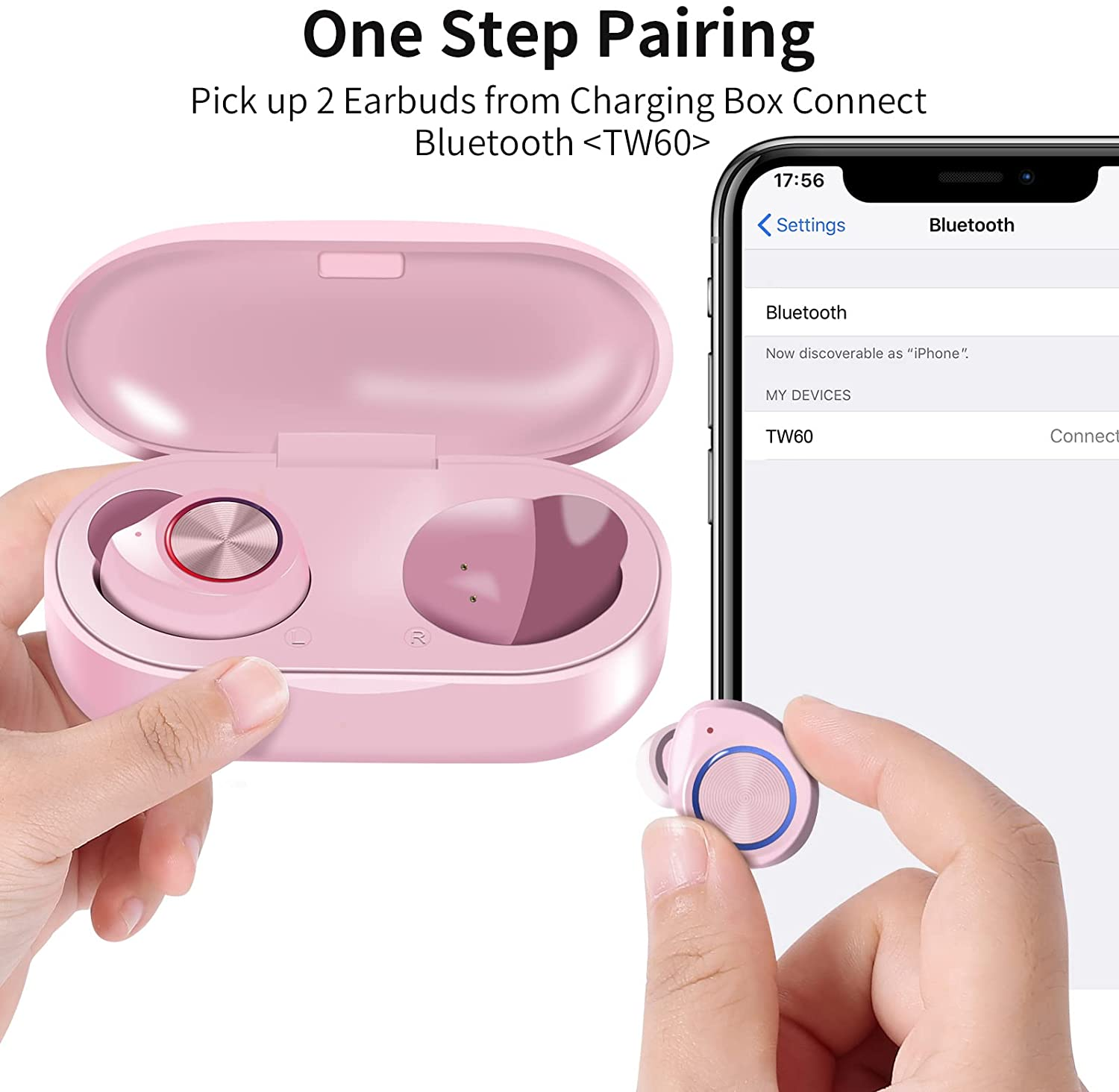 True Wireless Earbuds V5.0 Bluetooth Earbuds Waterpoof LED Sports In-Ear Wireless Headphones,Hd Stereo Sound Bluetooth Wireless Earphone with Charging Case (Pink)