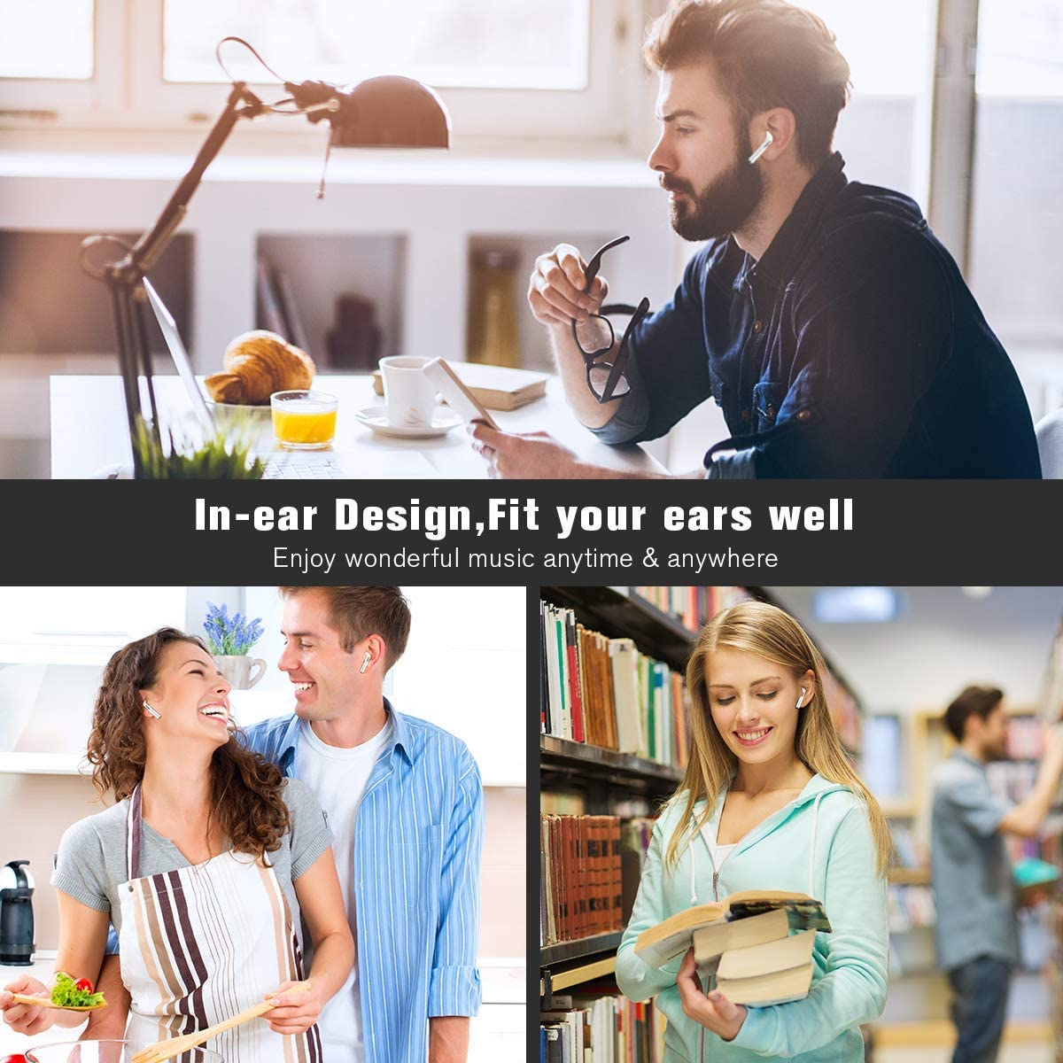 Somlato Bluetooth 5.0 Wireless Earbuds Bluetooth Earbuds Headphones Wireless with Wireless Charging Case Mini Car Headset Noise Cancelling Earphones (SW1)