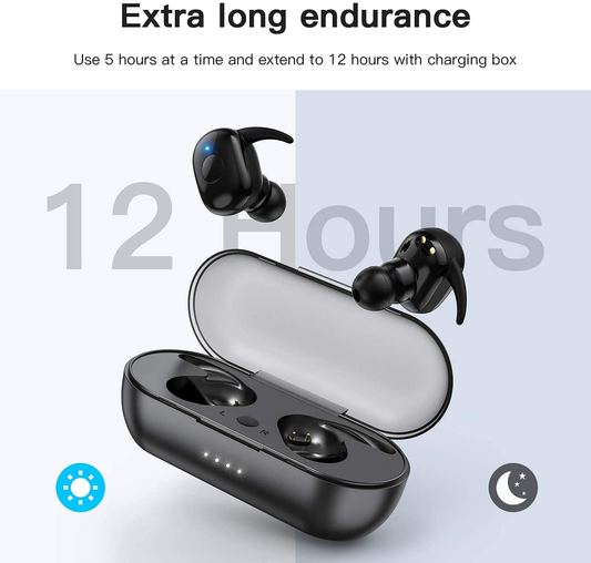Musment Wireless Earbuds, Bluetooth Headphones with Microphone Bluetooth Earbuds Stereo Calls Extra Bass 36H for Workout,Black,Wts-T11