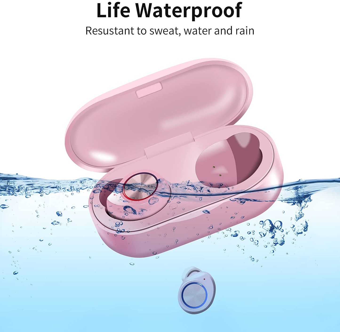 True Wireless Earbuds V5.0 Bluetooth Earbuds Waterpoof LED Sports In-Ear Wireless Headphones,Hd Stereo Sound Bluetooth Wireless Earphone with Charging Case (Pink)