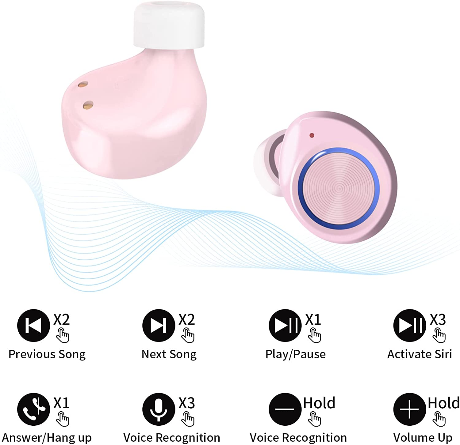 True Wireless Earbuds V5.0 Bluetooth Earbuds Waterpoof LED Sports In-Ear Wireless Headphones,Hd Stereo Sound Bluetooth Wireless Earphone with Charging Case (Pink)