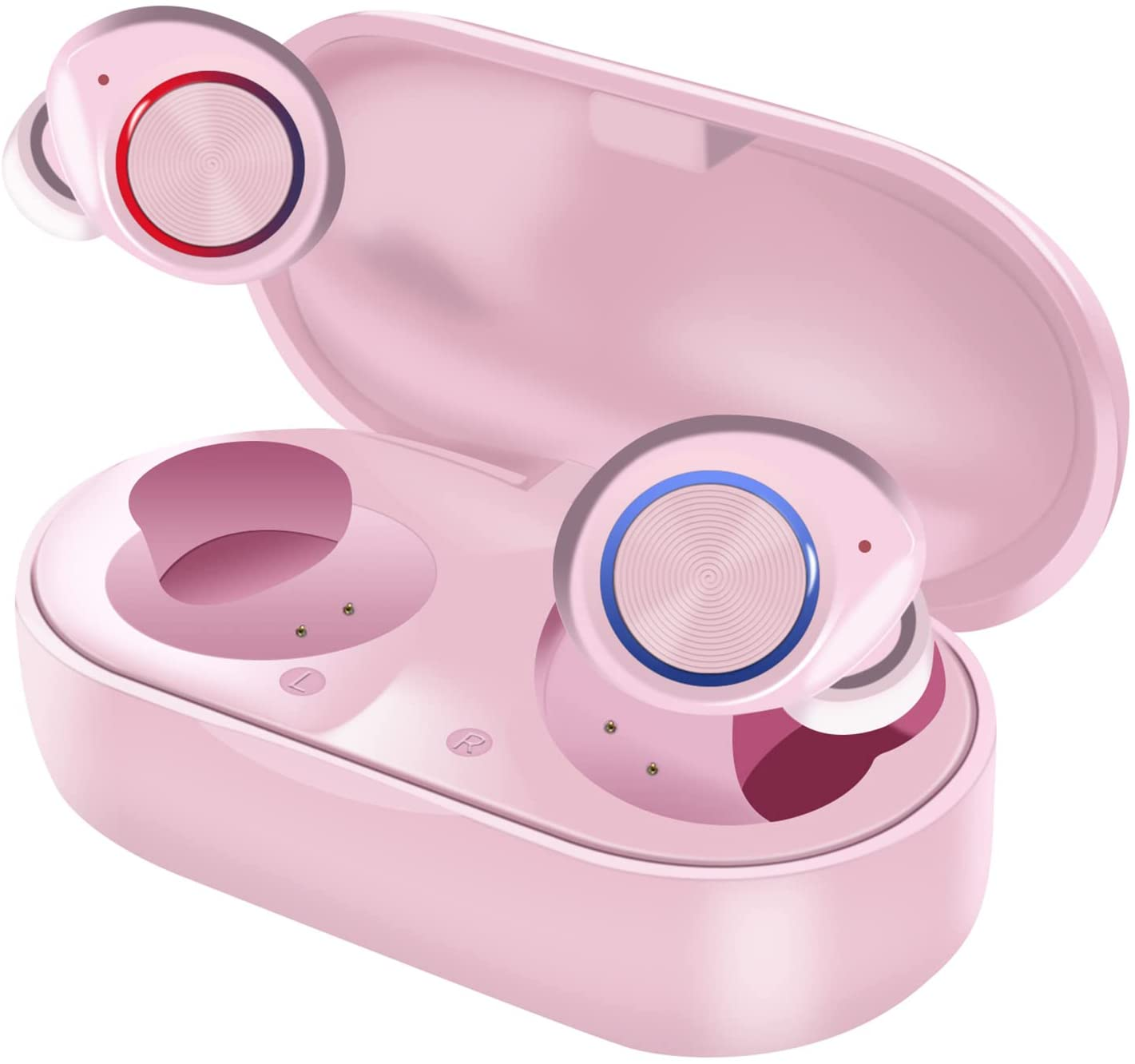 True Wireless Earbuds V5.0 Bluetooth Earbuds Waterpoof LED Sports In-Ear Wireless Headphones,Hd Stereo Sound Bluetooth Wireless Earphone with Charging Case (Pink)