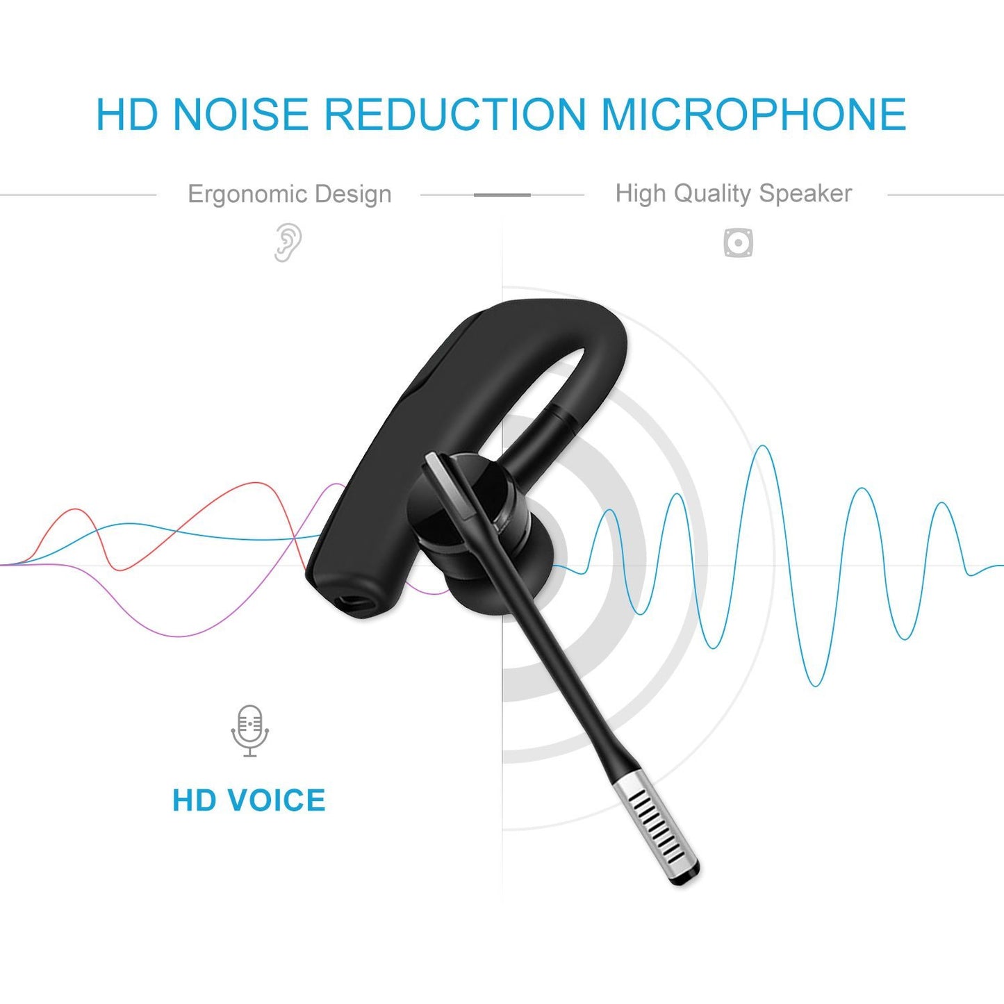 Newest K6 Wireless Headset Bluetooth 5.0 Earphone Handsfree Earpiece Noise Reduction Headphones With HD Mic For All Smart Phones