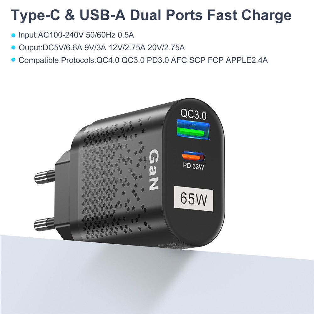 USLION 65W GaN PD USB Type C Charger Quick Charge QC 4.0 QC 3.0 Portable USB-C Charger Fast Charging For iphone 13 Macbook Ipad